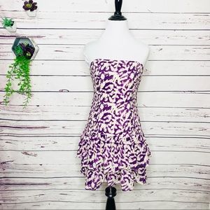 VINTAGE Moda International Purple Tie Dye Strapless Mini Party Dress Size XS